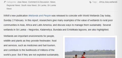 Article by IWMI, Wetlands and People