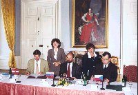 Representatives from Austria, Czech Republic and Slovak Republic at the Signing Conference for the Trilateral Ramsar Memorandum , August 30th, 2001, Zidlochovice Castle, Czech Republic